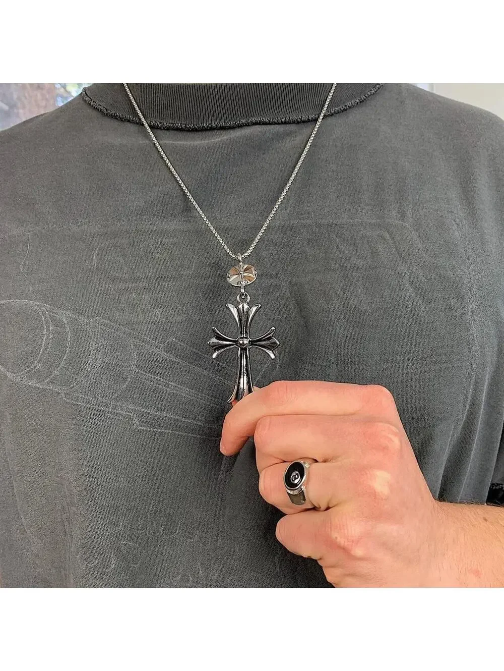 Cyber 2000s y2k grunge punk opium cross pendant style necklace. Cool design